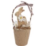 Drewniany Zajączek Wielkanocny w Koszyczku 16cm - Stroik Wiosenny z Jajkami i Siankiem - obrazek 3