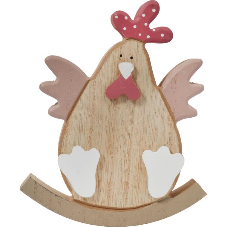 17XD30759-08 Dekoracyjna Drewniana Figurka Wielkanocnej Kury na Biegunie 15cm - obrazek 1