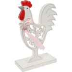 Duży Kogut Wielkanocny na Podstawce, Drewniana Dekoracja Stołu, 17 cm, Kolor Biały - obrazek 2