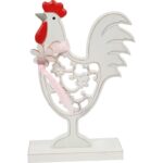 Duży Kogut Wielkanocny na Podstawce, Drewniana Dekoracja Stołu, 17 cm, Kolor Biały