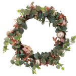 Wieniec świąteczny bogato zdobiony łososiowy z brokatem 50 cm