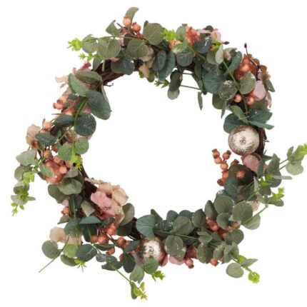 Wieniec świąteczny bogato zdobiony łososiowy z brokatem 50 cm