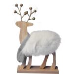 Figurka Świątecznego Renifera z Białym Futerkiem i Złotymi Rogami 20 cm