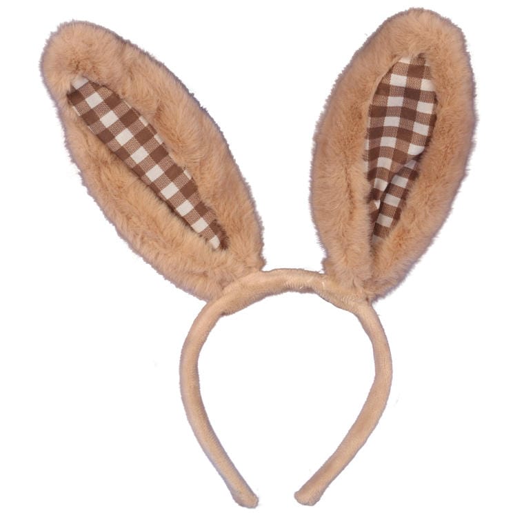 19E-91389K1-K2 Opaska na Głowę z Uszami Zająca z Brązowego Futra - 30 cm - obrazek 1