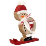 Bałwan Narciarz Figurka Drewniana z Szalikiem 13cm - Ozdoba Świąteczna - obrazek 2