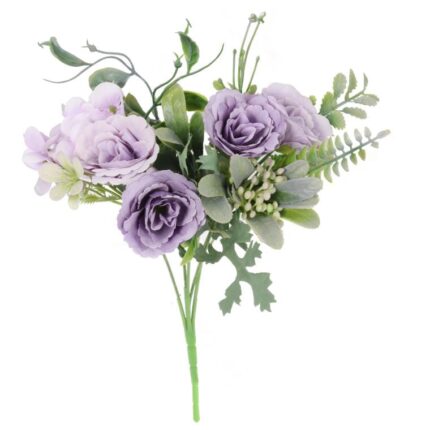 Sztuczny Bukiet Wiosenny w Kolorze Pudrowego Fioletu z Hortensją i Różami