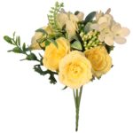 Żółty Bukiet Wiosenny z Sztucznych Kwiatów Hortensja i Różyczki