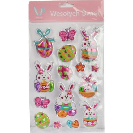 Żelowe Naklejki Wielkanocne na Okna, Zajączki i Jajka, Samoprzylepne, Kolorowe, Bezpieczne dla Dzieci, 20 cm x 14 cm.