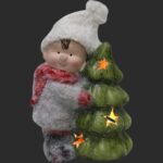 Ceramiczna Figurka Świecącej Choinki z Uśmiechniętym Chłopcem na Baterie, 13,5 cm, Kolor Różowy - obrazek 2