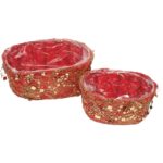 Czerwona Bazowa Osłonka Stroików Świątecznych z Sizalu i Cekinów 24cm - obrazek 3