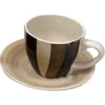 Komplet Brązowej Filiżanki z Talerzykiem w Paski