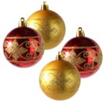 Komplet 4 Dekorowanych Bombek Świątecznych w Kolorach Złota i Czerwieni - obrazek 3
