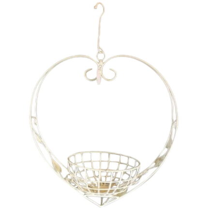 Wiszący metalowy kwietnik w kształcie serca - kolor kremowy