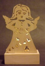 Świecznik Drewniany Anioł z Lampką LED Białym Światłem, Zasilany na Baterie