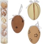 Jajka plastikowe zawieszki zestaw 6 sztuk 7cm brązowe