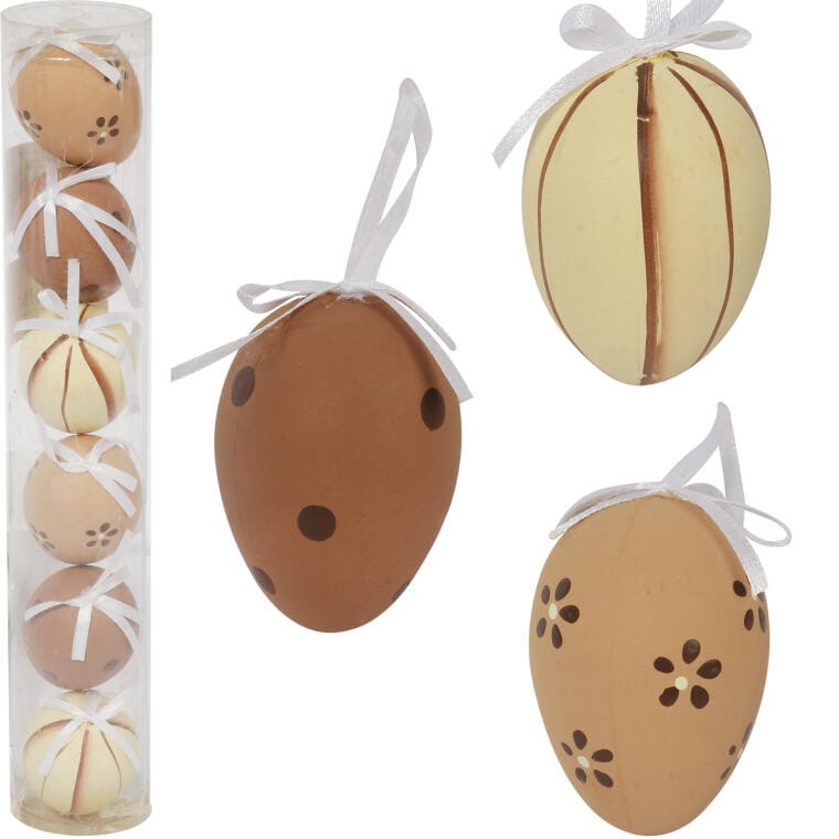 26D2064M Jajka plastikowe zawieszki zestaw 6 sztuk 7cm brązowe - obrazek 1