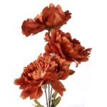 Sztuczna Gałązka z 3 Piwoniami Wysokiej Jakości, Kolor Brązowy, 63 cm - obrazek 2