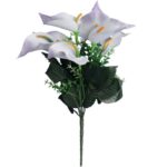 Bukiet 7 CALLI z bukszpanem 37 cm BIAŁO FIOLETOWY