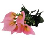 Bukiet 7 CALLI z bukszpanem 37 cm RÓŻOWY - obrazek 3