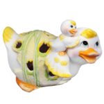 Lampion Wielkanocny - Ceramiczna Figurka Kaczki z Kaczątkiem na Tealight, Zielony, 17 cm