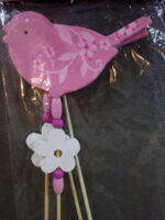 Komplet 4 Drewnianych Ptaków na Piku w Kolorach Różowym i Białym - obrazek 2