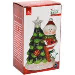 Świąteczny Lampion LED w kształcie Bałwana z Choinką - Ceramiczna Ozdoba - obrazek 2