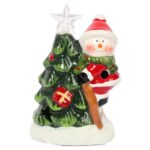 Świąteczny Lampion LED w kształcie Bałwana z Choinką - Ceramiczna Ozdoba - obrazek 3