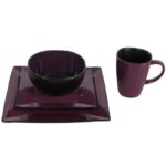 Komplet Ceramicznej Zastawy Stołowej w Odcieniu Fioletu