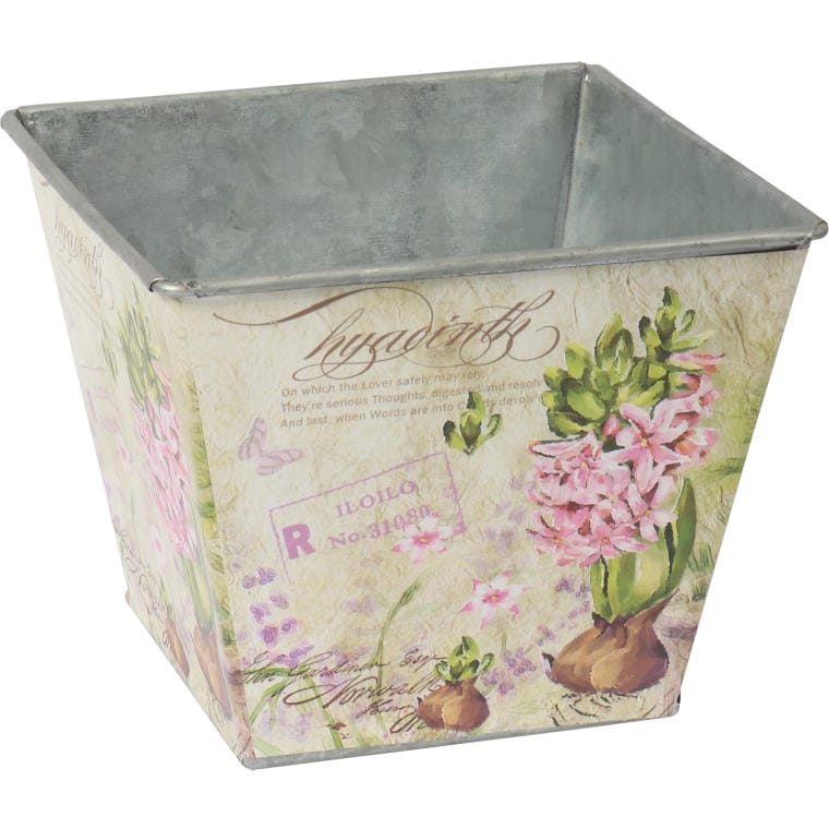 5213C Osłonka metalowa ocynkowana z motywem hiacyntów w stylu prowansalskim, różowo-beżowa, mała - obrazek 1