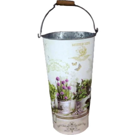 Ocynkowane Wiaderko z Motywem Kwiatowym w Stylu Prowansalskim