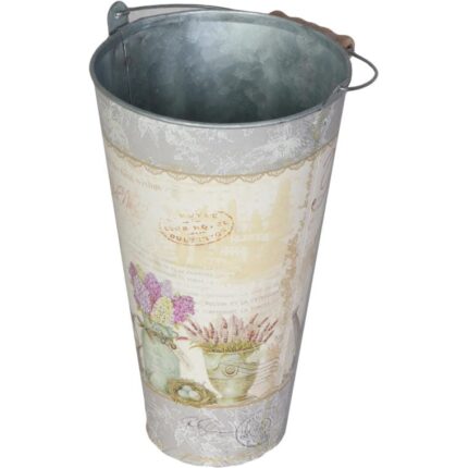 Ocynkowane Wiaderko w Stylu Prowansalskim z Motywem Kwiatowym