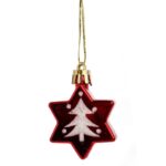 Komplet 5 Czerwonych Bombek w Kształcie Gwiazd z Dekorem Choinkowym - obrazek 2