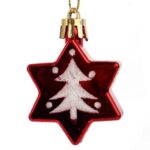 Komplet 5 Czerwonych Bombek w Kształcie Gwiazd z Dekorem Choinkowym - obrazek 3