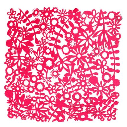 Różowa Serweta Filcowa z Ażurowym Motywem Kwiatowym 32x32cm