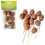 Jajka plastikowe na piku zestaw 12 sztuk 2,5cm brązowe