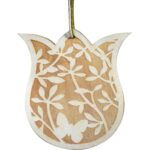 Drewniana Zawieszka Ozdobna Tulipan z Białą Obwódką