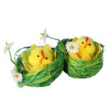 Zestaw Dekoracyjny Wielkanocne Pisanki - 2 Miękkie Kurczaczki w Sizalowych Gniazdach 6cm - obrazek 2