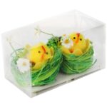 Zestaw Dekoracyjny Wielkanocne Pisanki - 2 Miękkie Kurczaczki w Sizalowych Gniazdach 6cm - obrazek 3