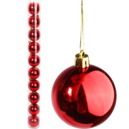 Komplet 10 bombek plastikowych w tubie czerwone połysk