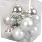 Komplet 16 matowych i błyszczących bombek plastikowych srebrnych 6 cm w boksie PVC