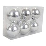 Zestaw 6 Srebrnych Bombek Plastikowych o Średnicy 6cm z Połyskiem - obrazek 2