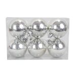Zestaw 6 Srebrnych Bombek Plastikowych o Średnicy 6cm z Połyskiem