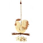 Świąteczna Zawieszka Drzewna w Kształcie Koguta z Kwiatami 15cm