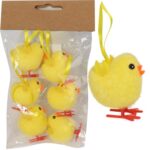 Zestaw 6 Miękkich Dekoracyjnych Kurczaków - Zawieszki, 3,5cm, Kolor Żółty