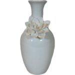 Biały, Delikatny Wazonik z Kwiatkiem o Wymiarach 20x10 cm