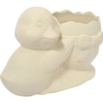 Wielkanocna Dekoracja - Biała Ceramiczna Doniczka w Kształcie Jajka z Kaczuszką - obrazek 2