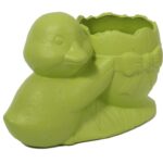 Zielona, ceramiczna dekoracja wielkanocna - Doniczka w kształcie jajka z kaczką. - obrazek 2