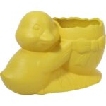 Żółta Ceramiczna Doniczka Wielkanocna w Kształcie Jajka z Dekoracją Kaczuszki - obrazek 2