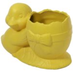 Żółta Ceramiczna Doniczka Wielkanocna w Kształcie Jajka z Dekoracją Kaczuszki - obrazek 3