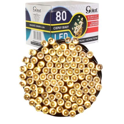 Lampki choinkowe 80 LED na baterie z TIMEREM ciepły biały